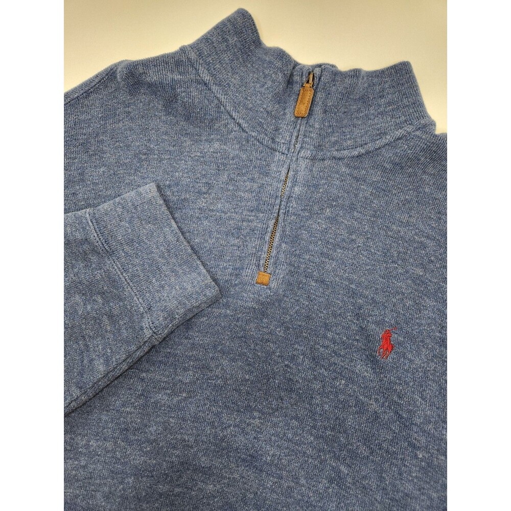 Polo Ralph Lauren Sweater Men's 2XL Blue‎ 1/4 Zip Knit Pullover 100% Cotton
